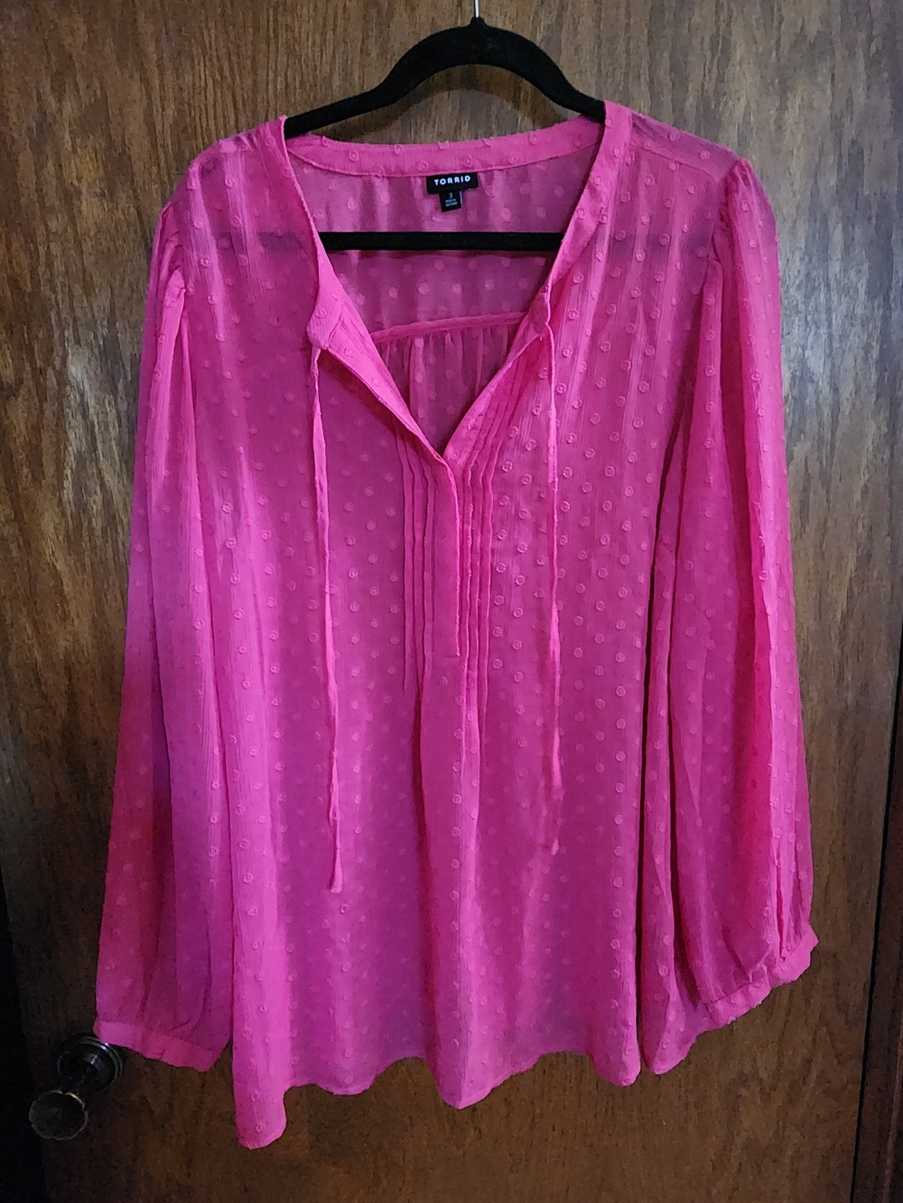 torrid Hot Pink Swiss Dot Peasant Blouse